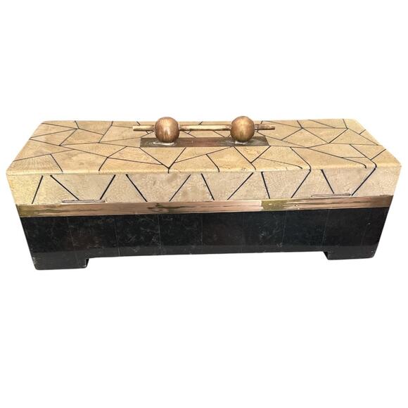 Maitland-Smith Large Stone Box Felt Interior Copper Handle - Picture 4 of 9